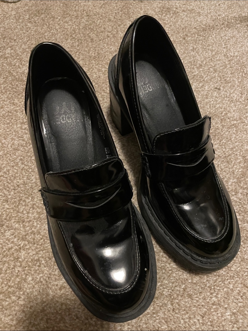 Black Patent Leather Block Heel Mules - Women